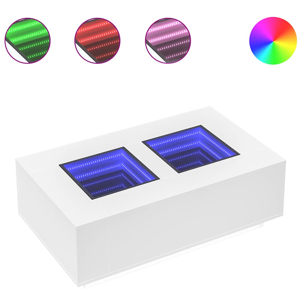 vidaXL Tavolino da Salotto con LED Infinity Bianco 116x69x40 cm