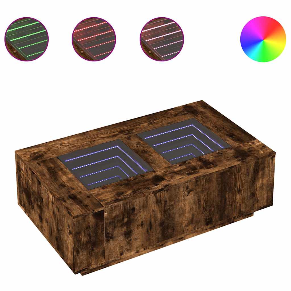 Tavolino da Salotto con LED Infinity-Tavolino da soggiorno Rovere Fumo 116x69x40 cm