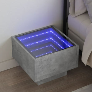 Comodino con LED Infinity-Tavolino da notte Grigio Cemento 40x40x30 cm