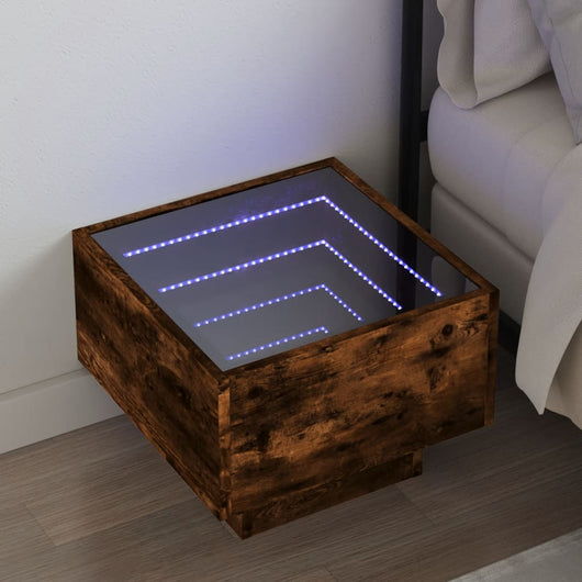 Comodino con LED Infinity-Tavolino da notte Rovere Fumo 40x40x30 cm