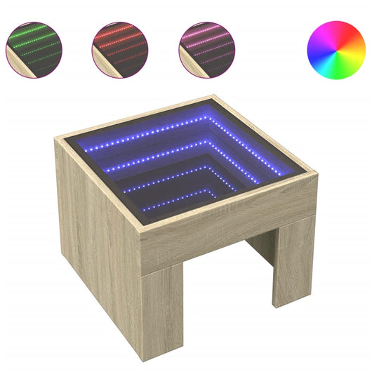 Comodino con LED Infinity-Tavolino da notte Rovere Sonoma 40x40x30 cm 520217