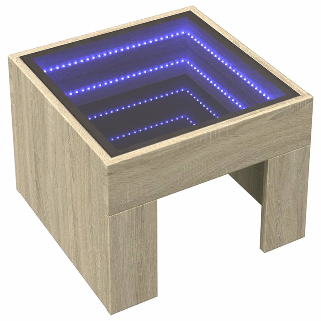 Comodino con LED Infinity-Tavolino da notte Rovere Sonoma 40x40x30 cm 520217