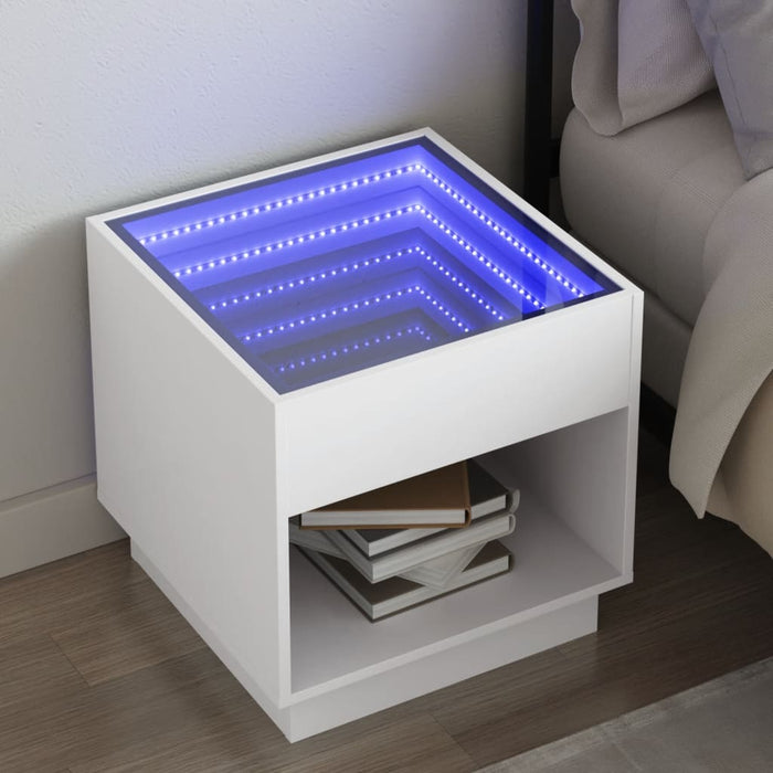 Comodino con LED Infinity-Tavolino da notte Bianco 50x50x50 cm