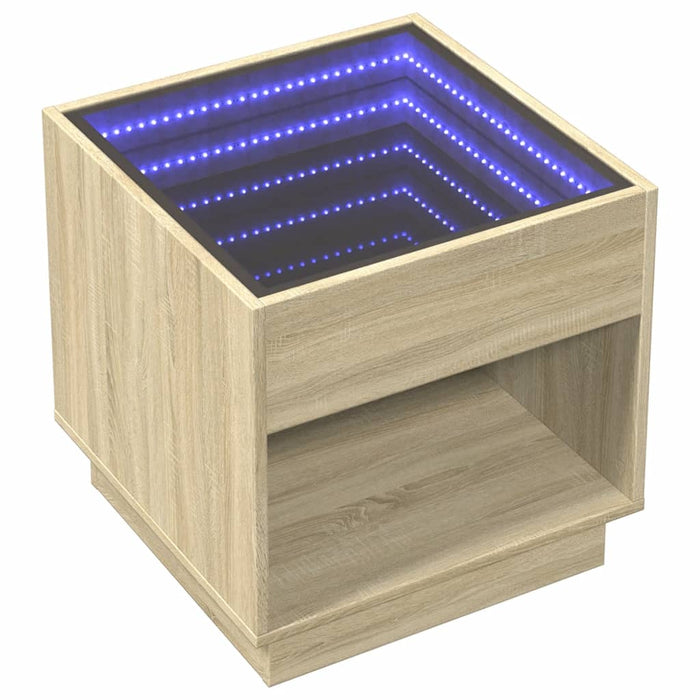 Comodino con LED Infinity-Tavolino da notte Rovere Sonoma 50x50x50 cm 239643