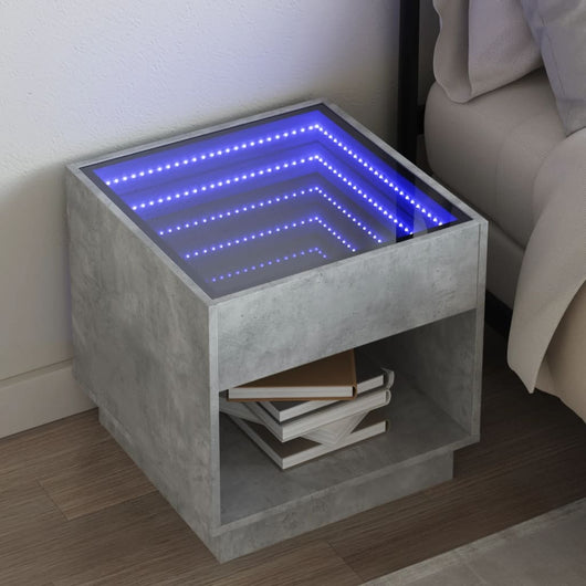 Comodino con LED Infinity-Tavolino da notte Grigio Cemento 50x50x50 cm