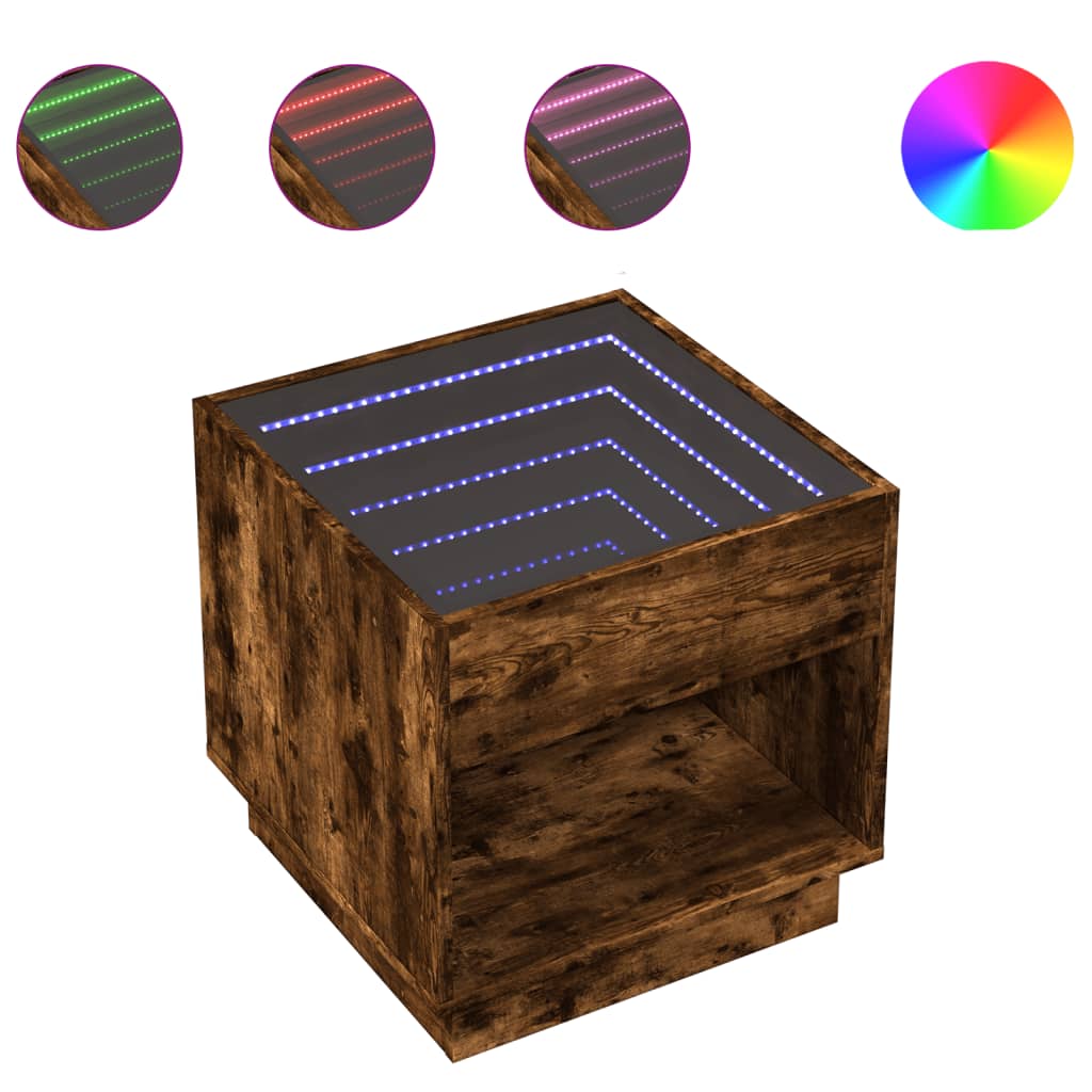 vidaXL Comodino con LED Infinity Rovere Fumo 50x50x50 cm