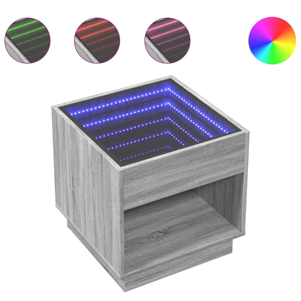 Comodino con LED Infinity-Tavolino da notte Rovere Sonoma 50x50x50 cm 733947