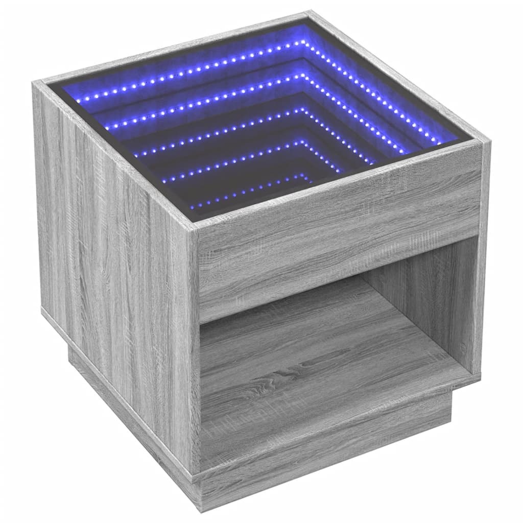 Comodino con LED Infinity-Tavolino da notte Rovere Sonoma 50x50x50 cm 733947