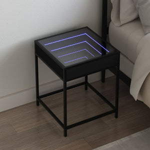Comodino con LED Infinity-Tavolino da notte Nero 40x40x51 cm