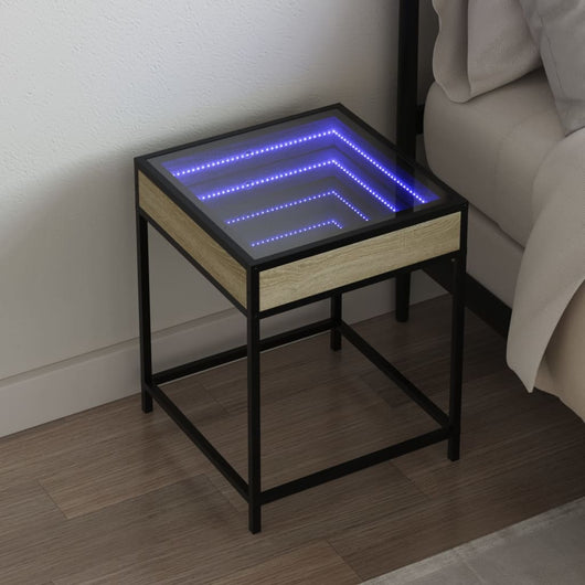 Comodino con LED Infinity-Tavolino da notte Rovere Sonoma 40x40x51 cm 960925
