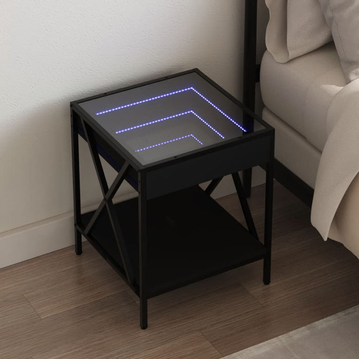Comodino con LED Infinity-Tavolino da notte Nero 40x40x49 cm
