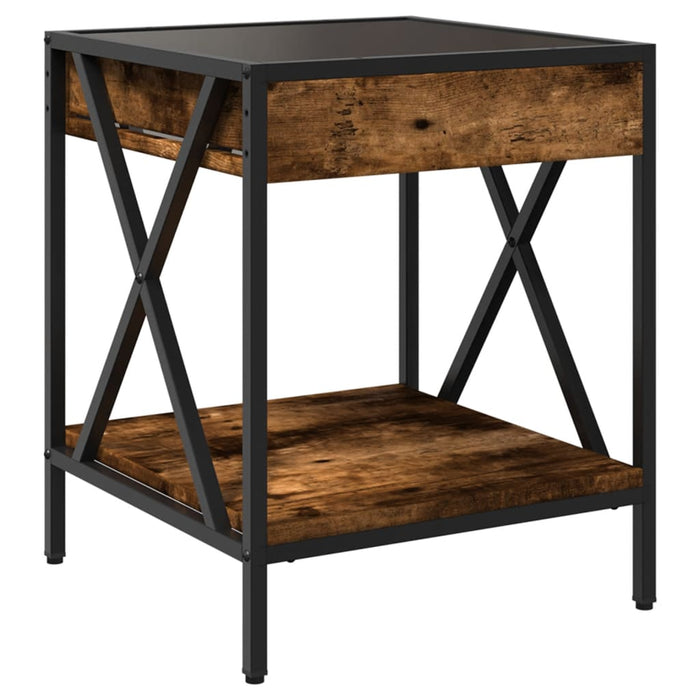 Comodino con LED Infinity-Tavolino da notte Rovere Fumo 40x40x49 cm 237125