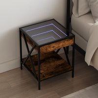 Comodino con LED Infinity-Tavolino da notte Rovere Fumo 40x40x49 cm 237125