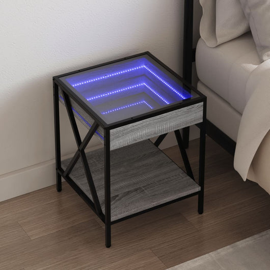 Comodino con LED Infinity-Tavolino da notte Rovere Sonoma 40x40x50 cm 749563