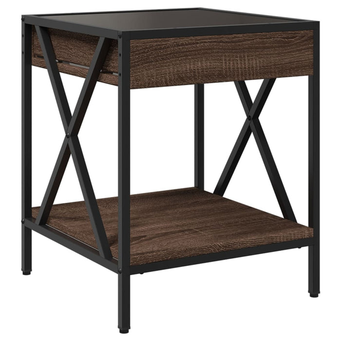 Comodino con LED Infinity-Tavolino da notte Rovere Marrone 40x40x49 cm