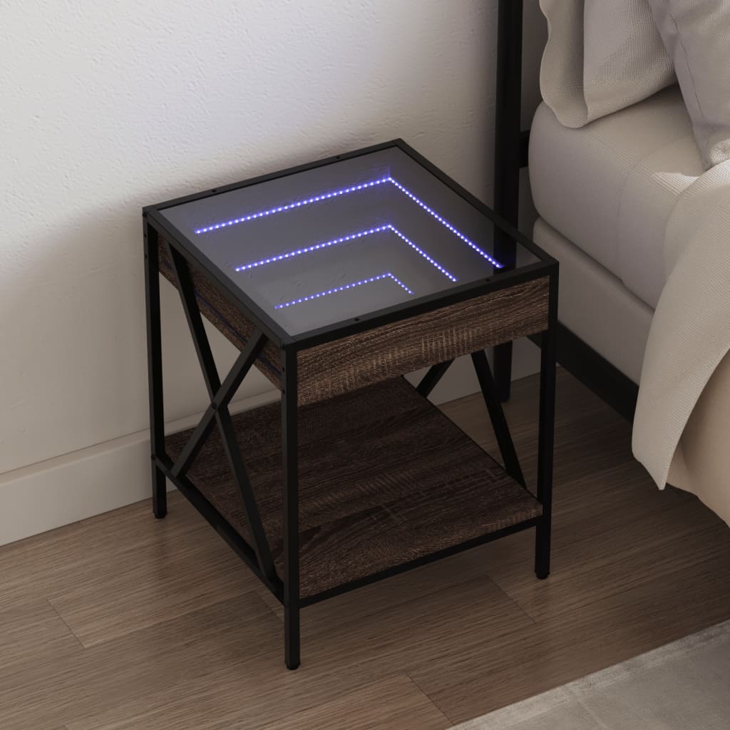 Comodino con LED Infinity-Tavolino da notte Rovere Marrone 40x40x49 cm