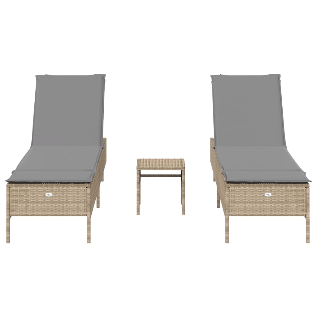 Set Lettini Prendisole con Cuscini 3pz Marrone in Polyrattan
