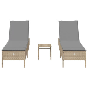Set Lettini Prendisole con Cuscini 3pz Marrone in Polyrattan