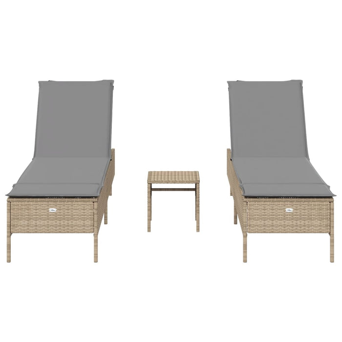 Set Lettini Prendisole con Cuscini 3pz Marrone in Polyrattan