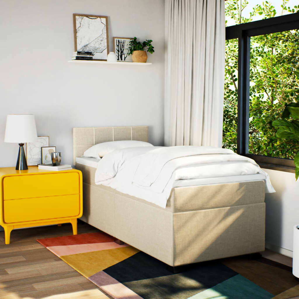 Giroletto a Molle con Materasso-Struttura Letto con Materasso Crema 80x200 cm inTessuto 455553