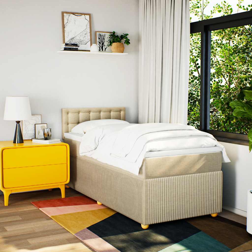 vidaXL Giroletto a Molle con Materasso Crema 100x200 cm in Tessuto