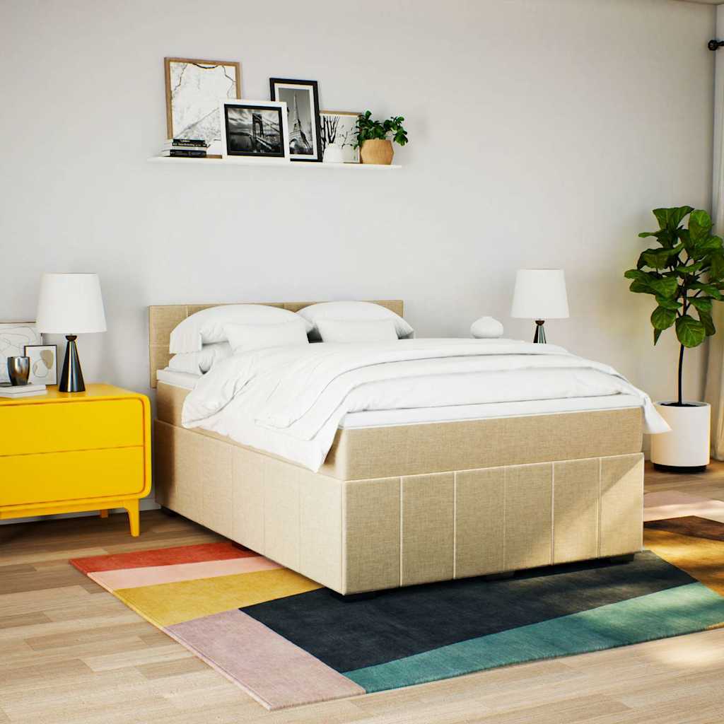 vidaXL Giroletto a Molle con Materasso Crema 140x19 cm in Tessuto
