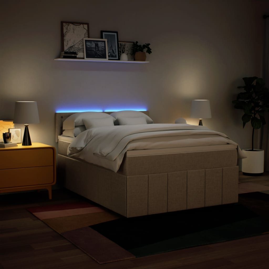 vidaXL Giroletto a Molle con Materasso Crema 160x200 cm in Tessuto