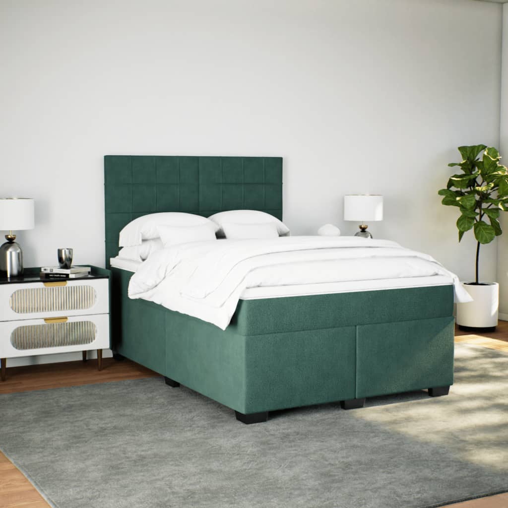vidaXL Giroletto a Molle con Materasso Verde Scuro 160x200 cm Velluto