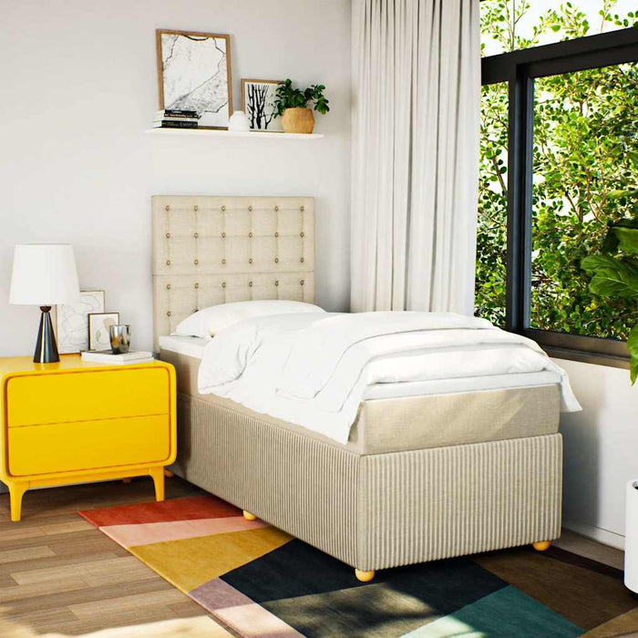 vidaXL Giroletto a Molle con Materasso Crema 90x190 cm in Tessuto