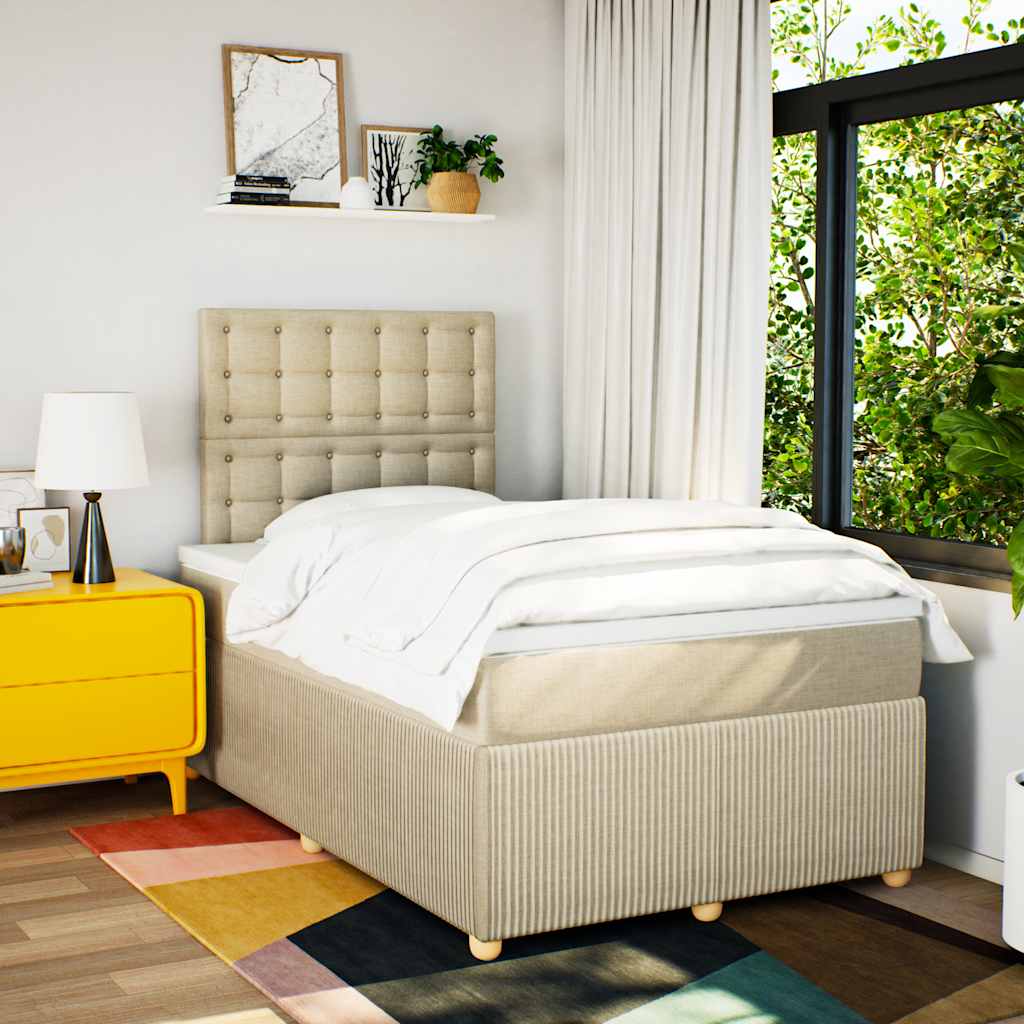 vidaXL Giroletto a Molle con Materasso Crema 120x190 cm in Tessuto