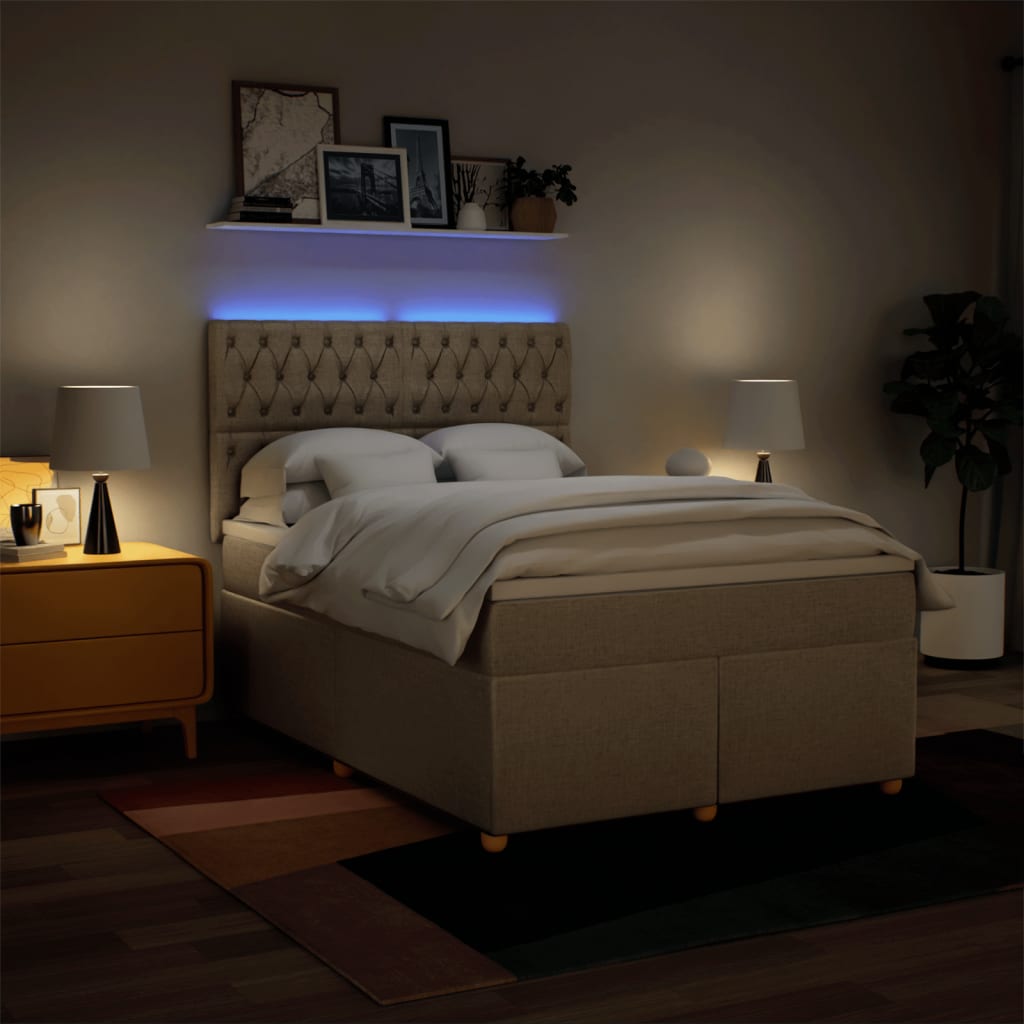 Giroletto a Molle con Materasso Crema 160x200 cm in Tessuto