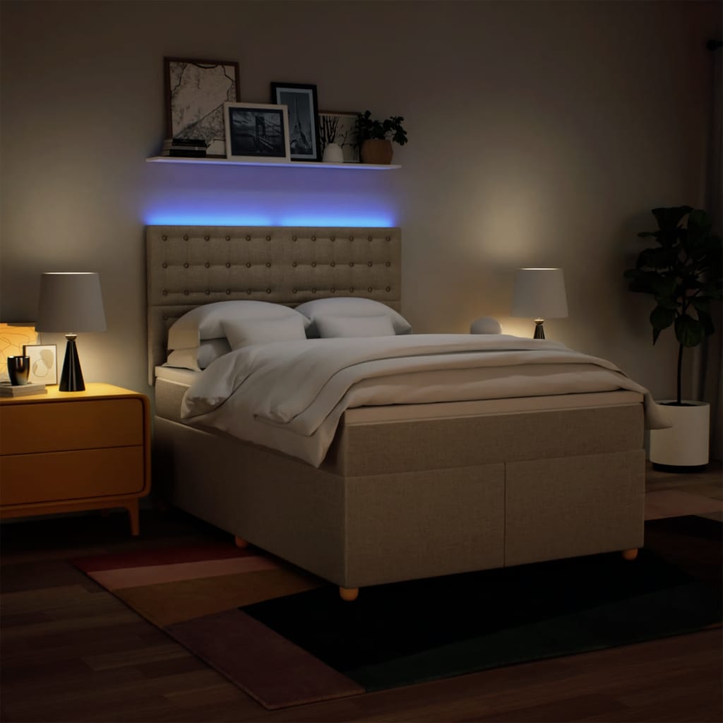 vidaXL Giroletto a Molle con Materasso Crema 160x200 cm in Tessuto