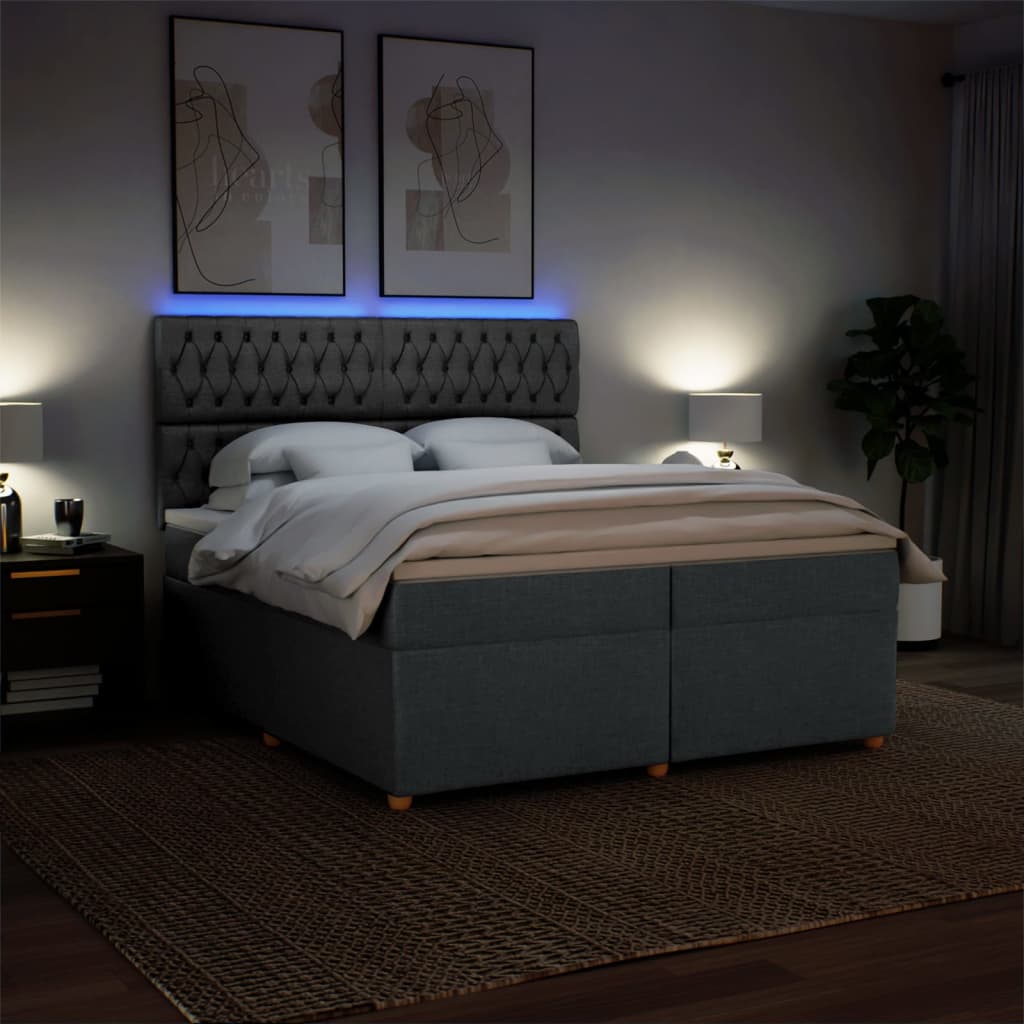 Giroletto a Molle con Materasso Grigio Scuro 200x200 cm Tessuto