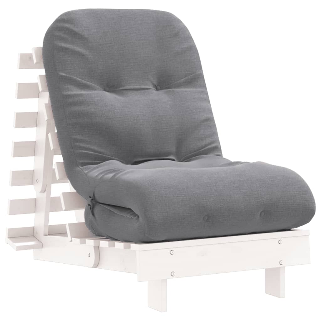 Divano Letto Futon con Materasso Bianco 60x206x11cm Legno Pino 846747