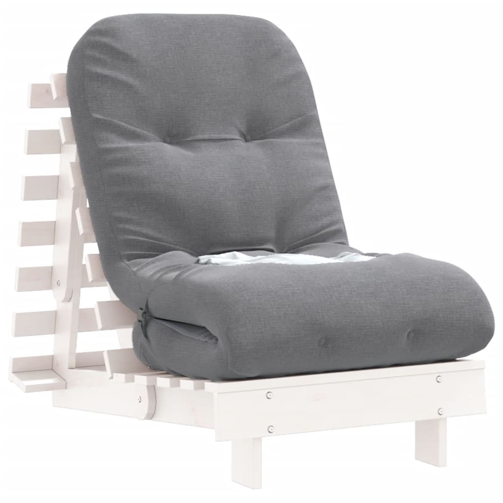 Divano Letto Futon con Materasso Bianco 60x206x11cm Legno Pino 846747