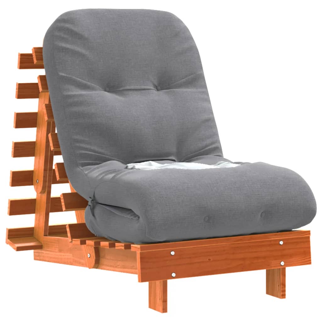 Divano Letto Futon con Materasso Marrone Cera 60x206x11cm Pino 846748