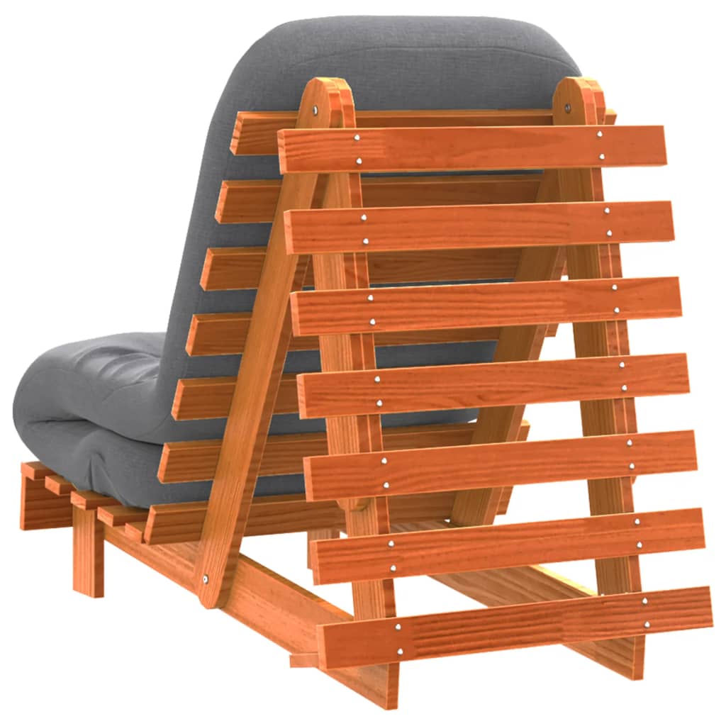 Divano Letto Futon con Materasso Marrone Cera 60x206x11cm Pino