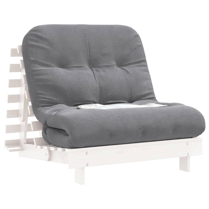 Divano Letto Futon con Materasso Bianco 90x206x11cm Legno Pino