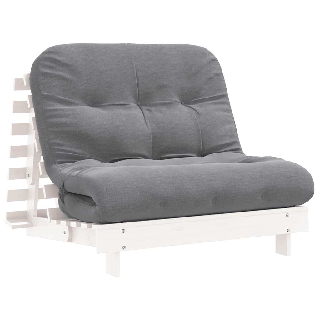 Divano Letto Futon con Materasso-Sofa Letto-Daybed Bianco 100x206x11cm Legno Pino