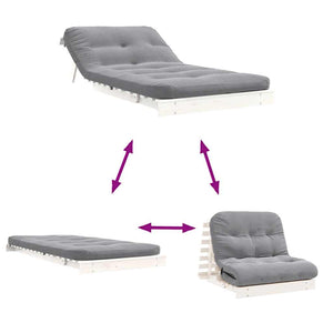 Divano Letto Futon con Materasso-Sofa Letto-Daybed Bianco 100x206x11cm Legno Pino