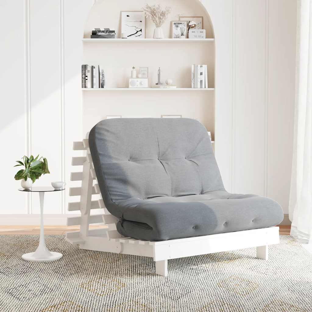 Divano Letto Futon con Materasso-Sofa Letto-Daybed Bianco 100x206x11cm Legno Pino
