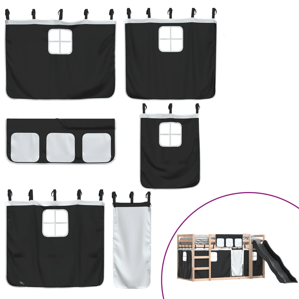 Letto a Castello con Scivolo e Tende Bianco e Nero 90x200 cm 3284107