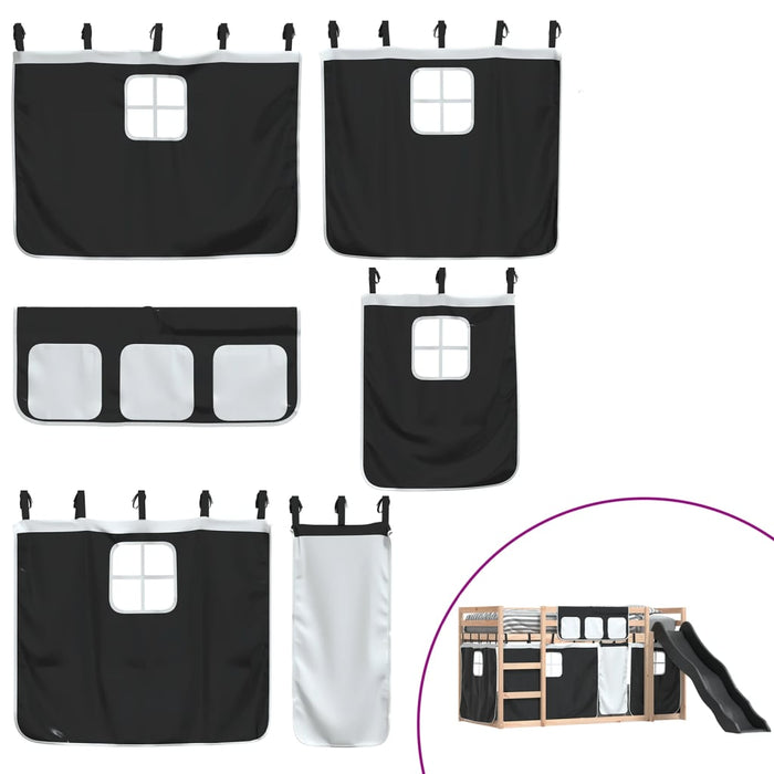 Letto a Castello con Scivolo e Tende Bianco e Nero 90x200 cm 3284107