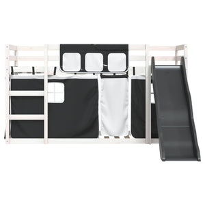 vidaXL Letto a Castello con Scivolo e Tende Bianco e Nero 90x200 cm
