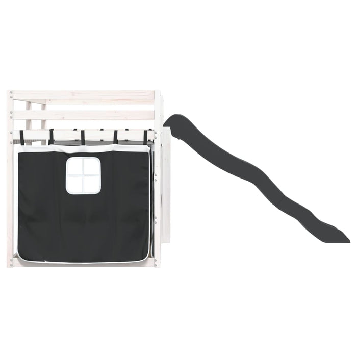 vidaXL Letto a Castello con Scivolo e Tende Bianco e Nero 90x200 cm