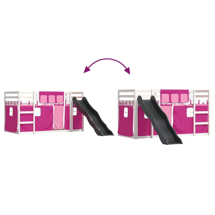 Letto a Castello con Scivolo e Tende Rosa 90x200 cm 3284112