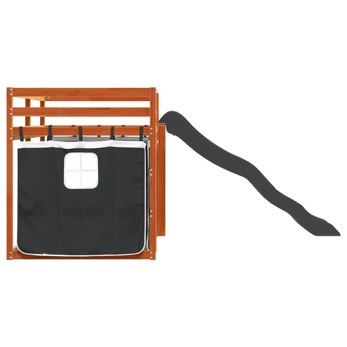 vidaXL Letto a Castello con Scivolo e Tende Bianco e Nero 90x200 cm