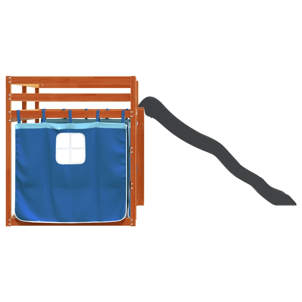 Letto a Castello con Scivolo e Tende Blu 90x200 cm