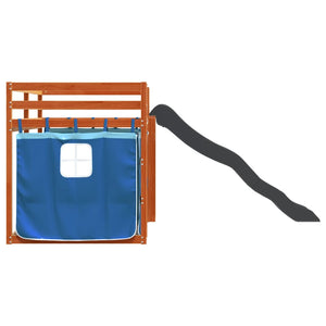 Letto a Castello con Scivolo e Tende Blu 90x200 cm