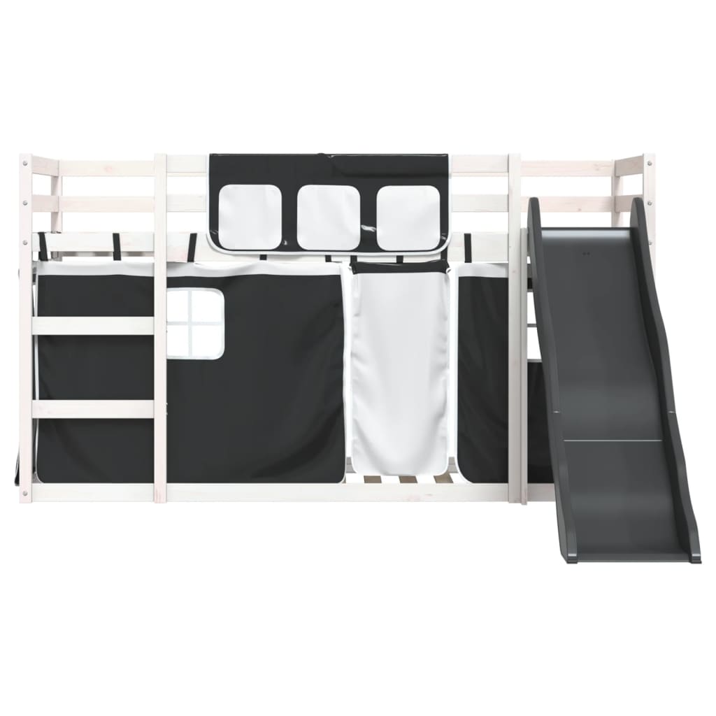 vidaXL Letto a Castello con Scivolo e Tende Bianco e Nero 80x200 cm